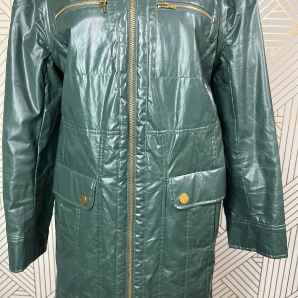 Tory Burch Green Patent Quilted Mid-Length Coat Jacket Size US 12 - Picture 4 of 12
